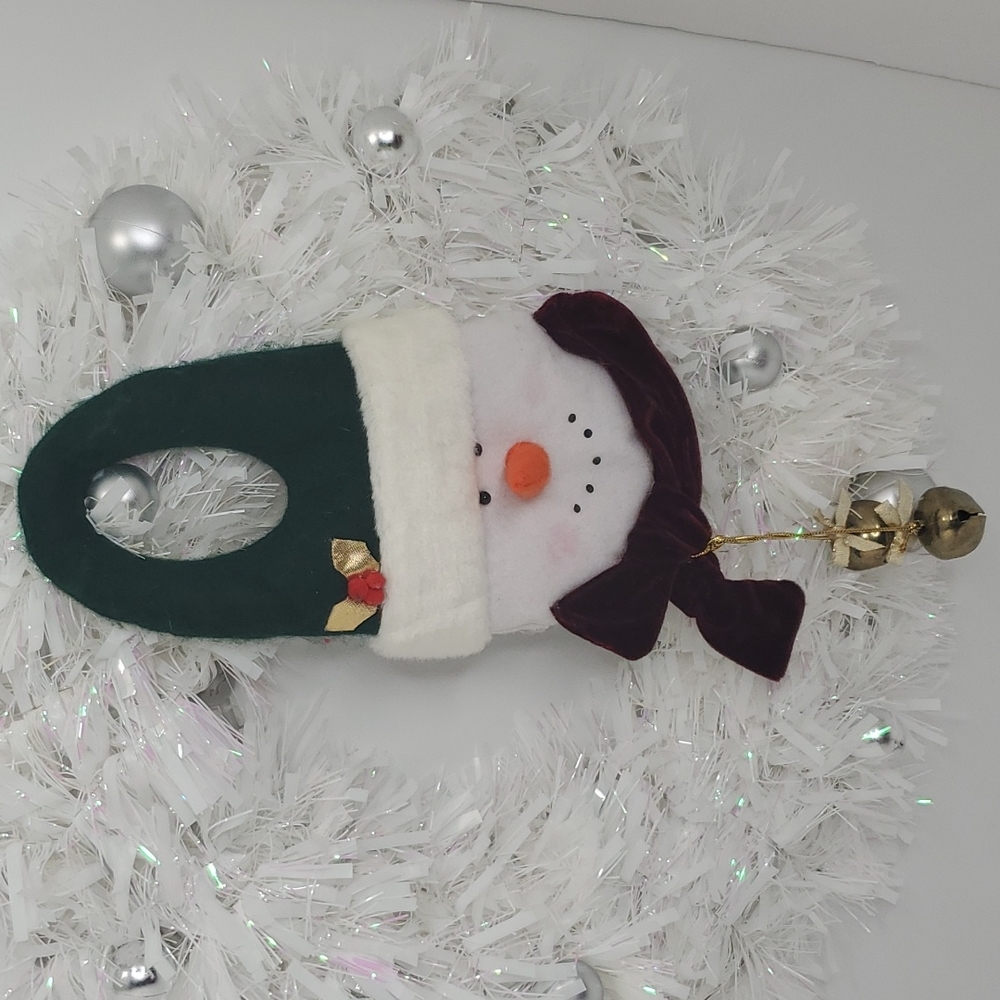 Christmas Snowman Door Hanger, 16 inches, Green, white, Burgundy